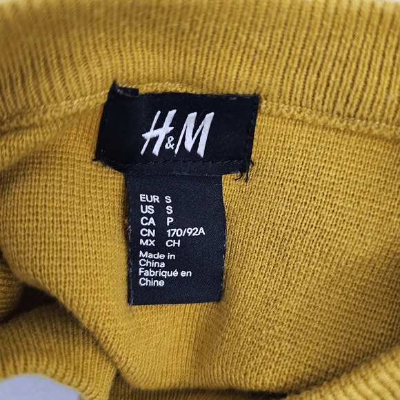 H&M Mens Jumper White Mustard Black Striped Knit Long Sleeve Crewneck - Picture 3 of 13